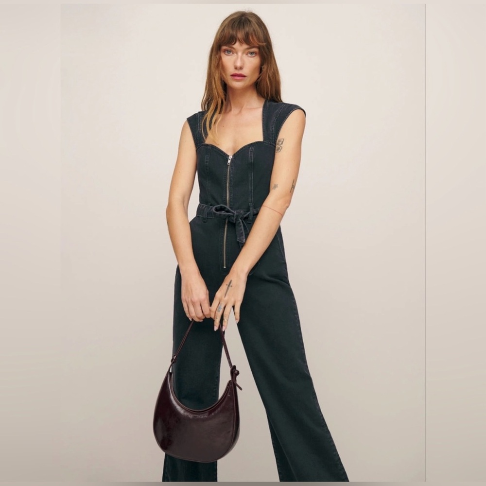 Reformation Calypso Black Denim Jumpsuit size 2 - Picture 2 of 8